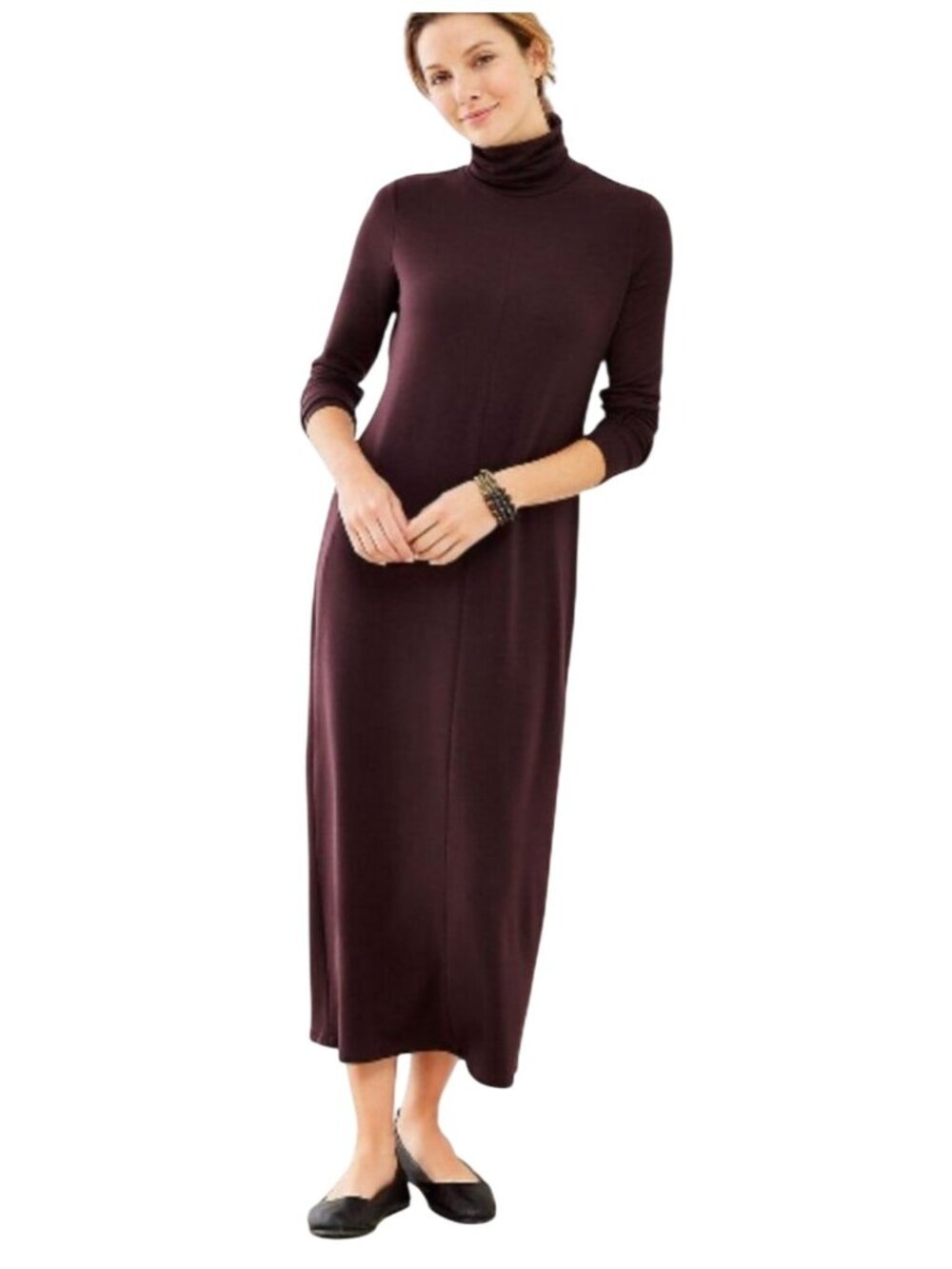 J.Jill Pure Jill Luxe Tencel Turtleneck Maxi Dress Purple Wine XS Long Sleeve
